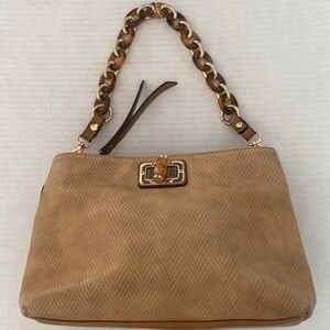 SONDRA ROBERTS Squared Medium sized tan purse with tortoiseshell removable strap